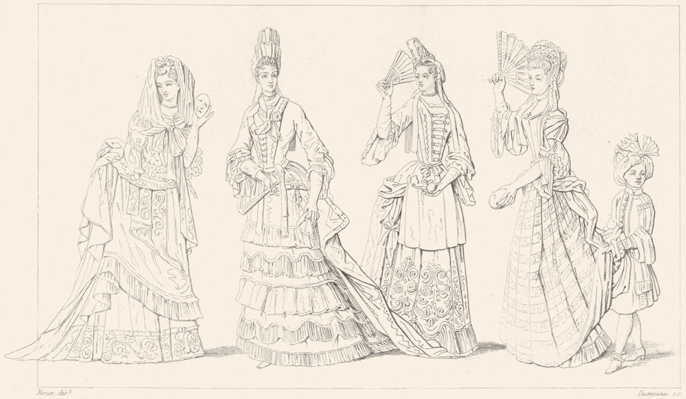 FRANCE. Dame en Echarpe; Mademoiselle Regne Louis XIV(1680); Dames Qualite 1875